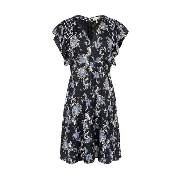 New Rebecca Taylor Ruffle Sleeve Paisley Silk Blend A-line Dress Black Combo 4 - Picture 14 of 14